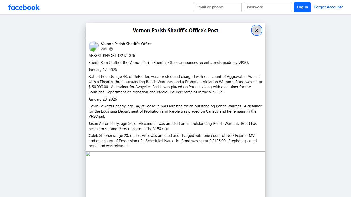 ARREST REPORT 1/21/2026... - Vernon Parish Sheriff's Office Facebook