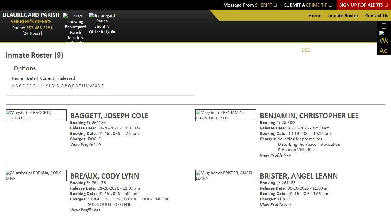 Inmate Roster - Released Inmates Alpha B - Beauregard Parish Sheriff's Office