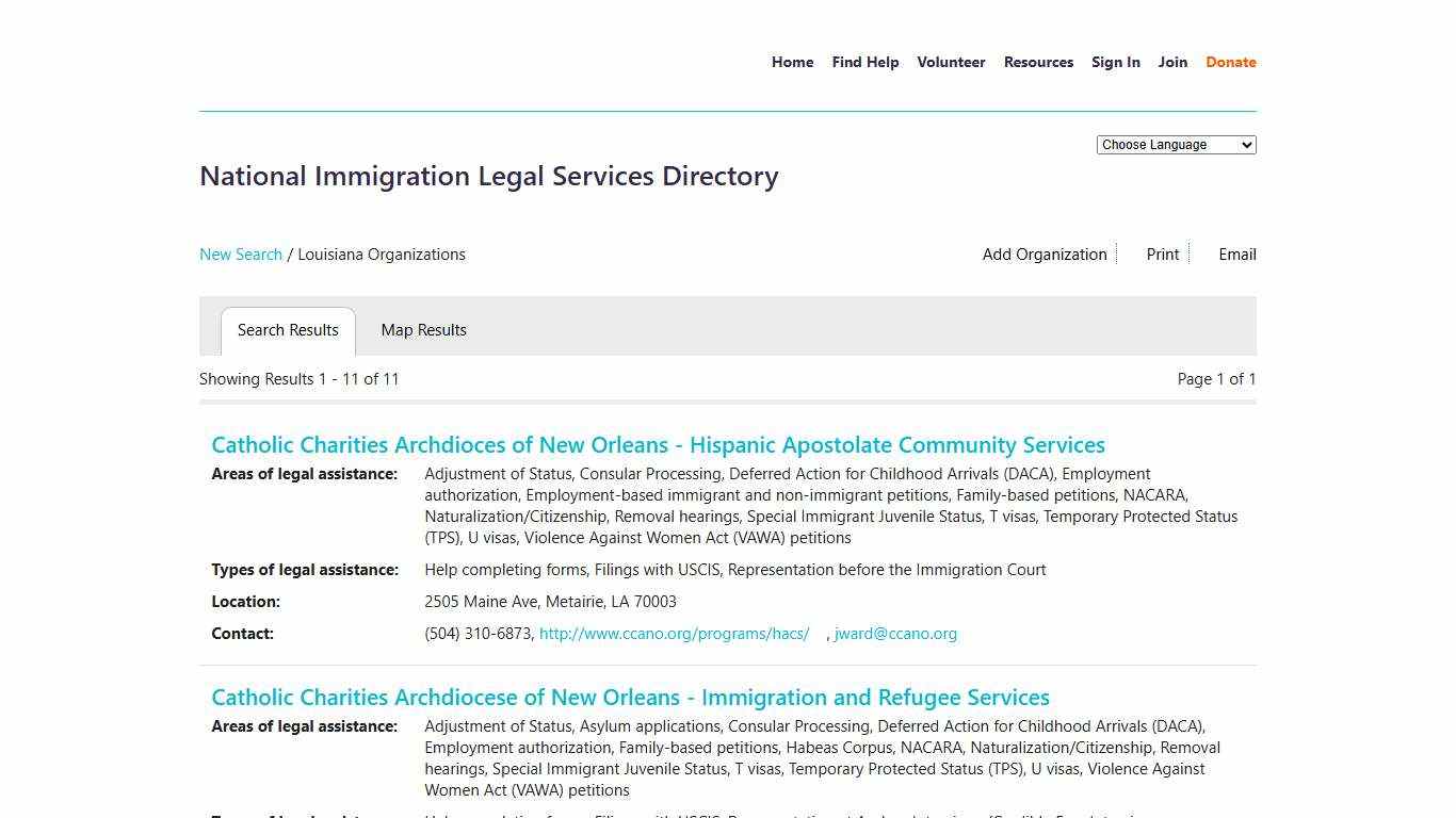 Louisiana Organizations - National Immigration Legal Services Directory - Nonprofit Resource Center