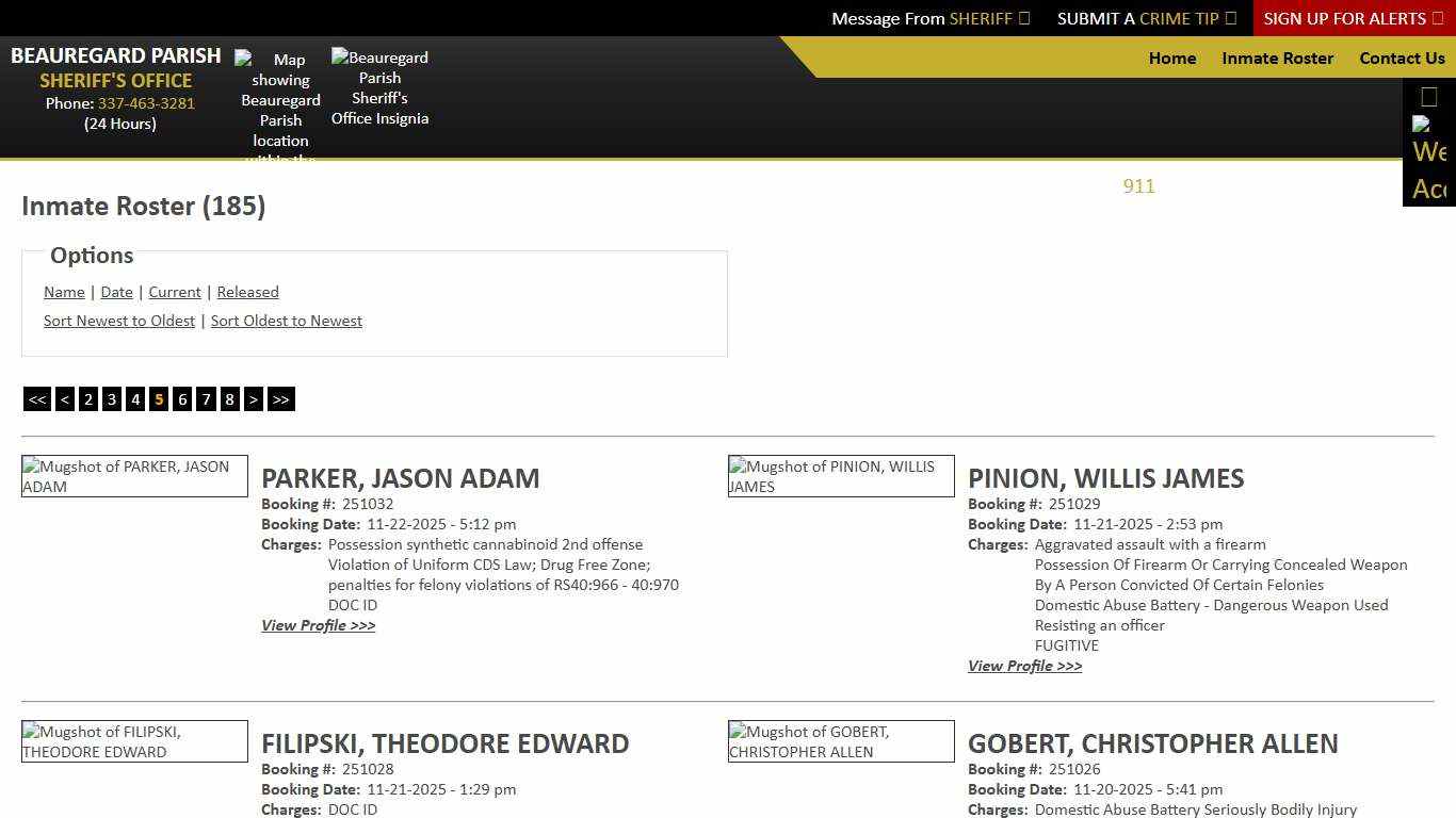 Inmate Roster - Page 5 Current Inmates Booking Date Descending - Beauregard Parish Sheriff's Office