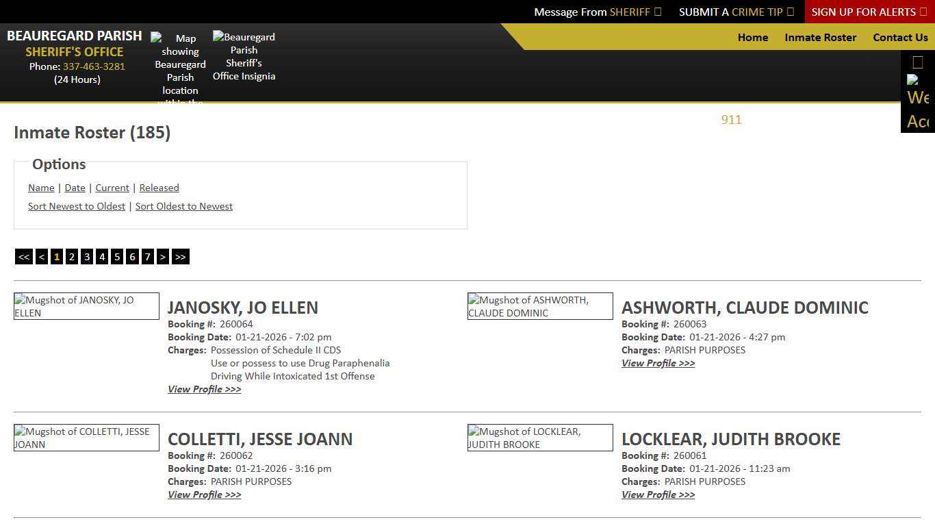 Inmate Roster - Page 1 Current Inmates Booking Date Descending - Beauregard Parish Sheriff's Office