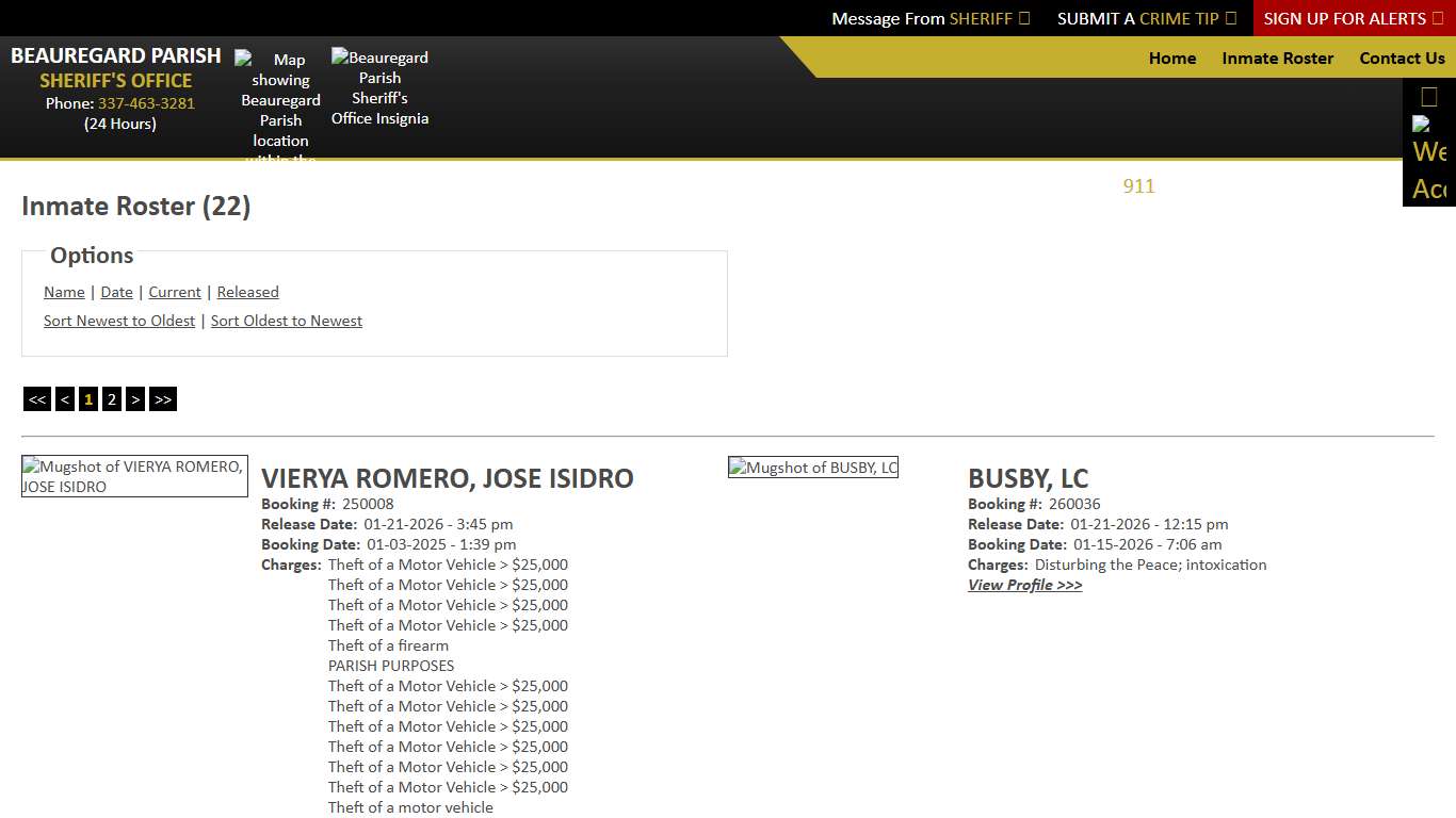 Inmate Roster - Released Inmates Booking Date Descending - Beauregard Parish Sheriff's Office