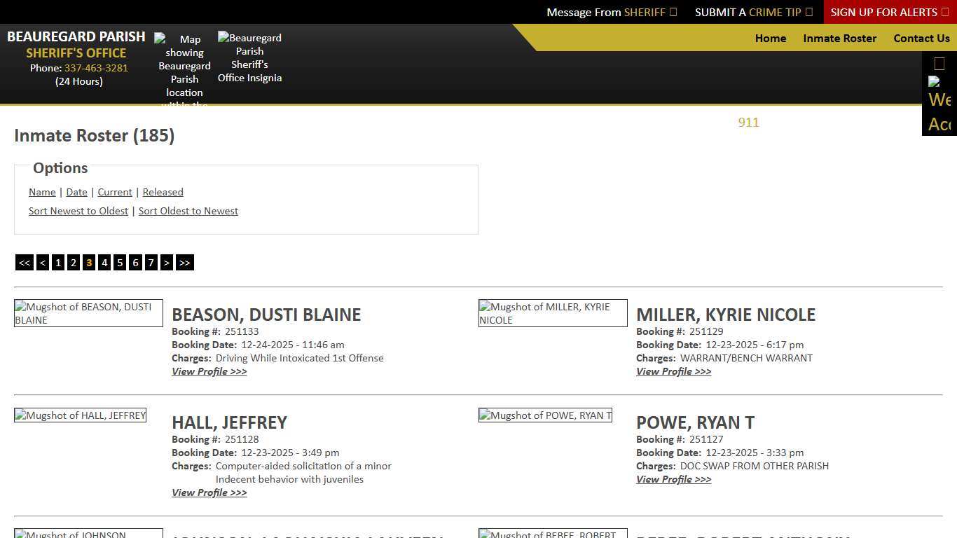 Inmate Roster - Page 3 Current Inmates Booking Date Descending - Beauregard Parish Sheriff's Office
